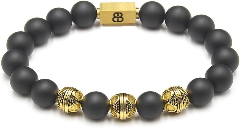 Kartini Studio Matte Black Onyx and Gold Bracelet, Bead Bracelet for Men, Bead Bracelets for Men