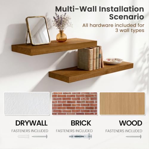 Image of Solid Wood Floating Shelves for Wall 36 inch,Walnut Wooden Shelf Set of 2