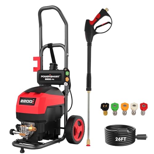PowerSmart Electric Pressure Washer 2200 PSI 1.8 GPM 13Amp/1600W Motor with with 35FT Power Cord & 27FT Hose, Soap Tank,Spray Gun
