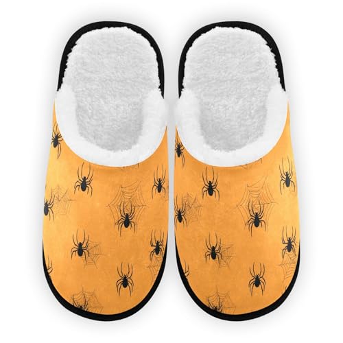 Spiders Cartoon Yellow Slippers For Women Men Soft Memory Foam Non-Slip Halloween Winter Indoor House Shoes Travel Slipper
