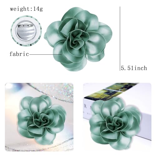 Image of Dainty Satin Fabric Flower Brooches for Women Large Rose Floral Brooch for Party Dance Wedding Banquet Elegant Camellia Fashion Brooch Pin for Women Girl 5.5inch