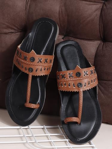 Image of SilverArrow womens Folk Bella Fashion Sandals|Kholapuri Style Flat With Open Back |Casual Wear