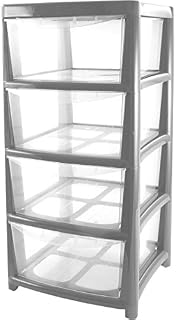 4 Drawer Large Plastic Storage Drawer Tower - Black - Perfect for Schools,Offices and Children's Toys