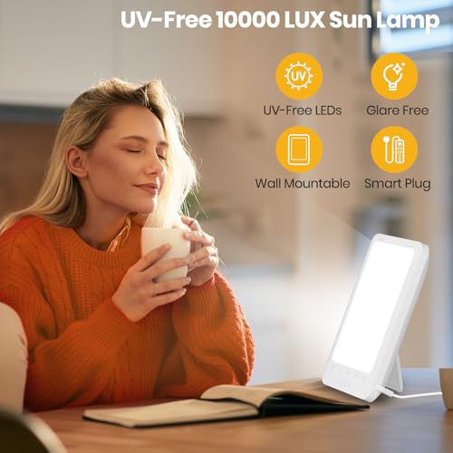 LASTAR 10,000 Lux Sun Lamp, Full Spectrum Sunlight Lamp with 4 Color Temperatures (3000K–6500K), 5 Brightness Levels, 4 Timer Settings, Desk or Wall Mount Light