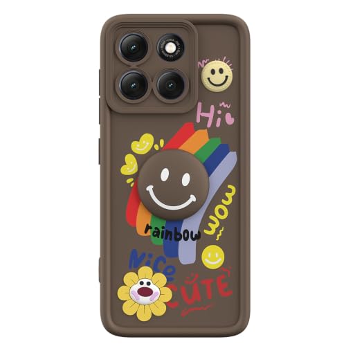 Image of Pikkme Back Cover for Motorola Moto G86 Power 5G | Soft Silicone| Cute Rainbow Smile & 3D Cartoon Flower Design | Shockproof Raised Camera Protection Bumper Case (Brown)
