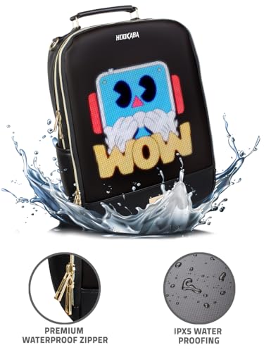 Image of Hookaba Bold Elite LED Backpack - 21L Smart Backpack with 64x64 Pixel Removable LED Screen, IPX5 Water Resistant, Fits 15″ Laptop, App-Controlled Animations