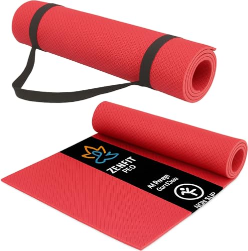 Image of Yoga Mat for Women and Men 4mm with Carry Strap EVA Material Extra Thick Exercise Mat for Workout Yoga Fitness Pilates and Meditation, Anti Tear Anti Slip For Home & Gym Use (Red)