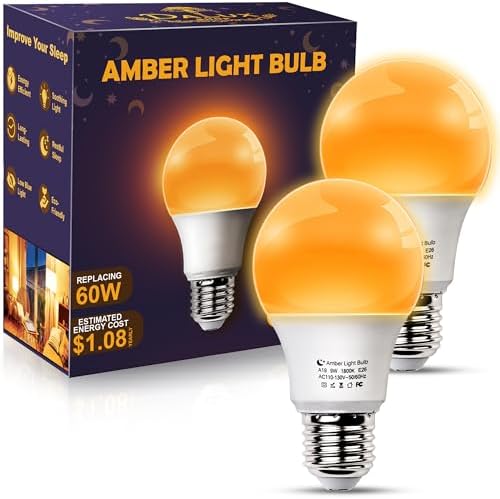 9W Amber Sleep Aid Light Bulbs, 1800K Soft Warm Lighting, 2 Pack