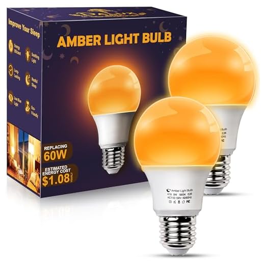 DALUXshop Amber Sleep Light Bulbs, Blue Light Blocking, A19 9W(60 Watt Equivalent) Dim Light Bulbs for Lamp, 1800K Warm Light Bulb, E26 for Healthy Sleep, Bedroom, Kids Room, 2 Pack