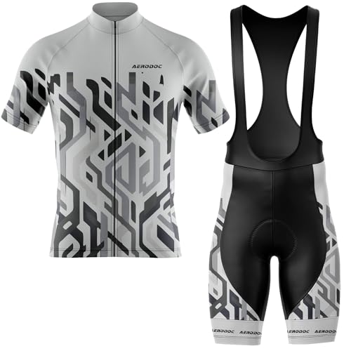 Image of Men's Cycling Jersey, Short Sleeve, Geometric Pattern, Grey and Black