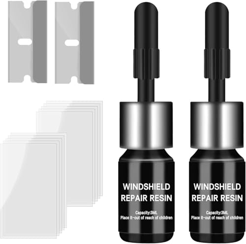 lanmusic Windscreen Repair Kit, DIY Glass Cracked Windshield Repair Kits, Car Glass Repair Glue Scratch Chip Cracks Repair Kit(2 Pcs)