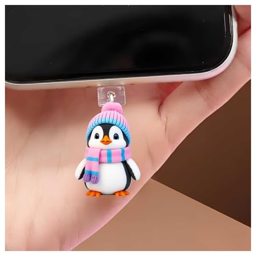 Cozy Winter Penguin Dust Plug Acrylic Charms for electronic products,Type-C Charging Port Dust Plugs Pendant Compatible with E-Reader Phone Tablet, Gift for Christmas, Birthday, Anniversary Day