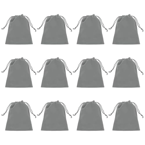 Sacchetti Regalo In Velluto Confezione Da 12 Pezzi 4 x 5 Pollici Sacchetto Con Chiusura A Cordino Per Gioielli Per Matrimoni Feste Compleanni Festival Grigio