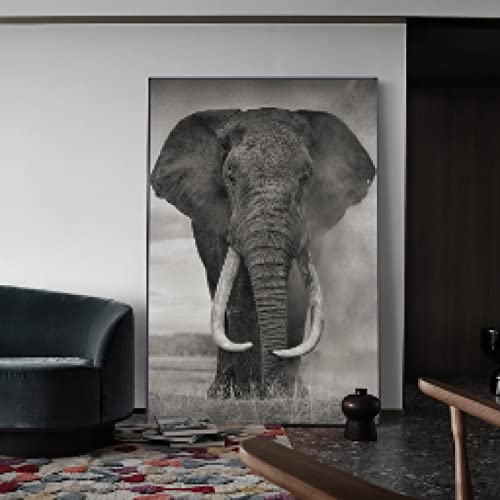 Peinture Éléphant Sauvage Africain Art Mural Toile Premium Monochrome 40x60