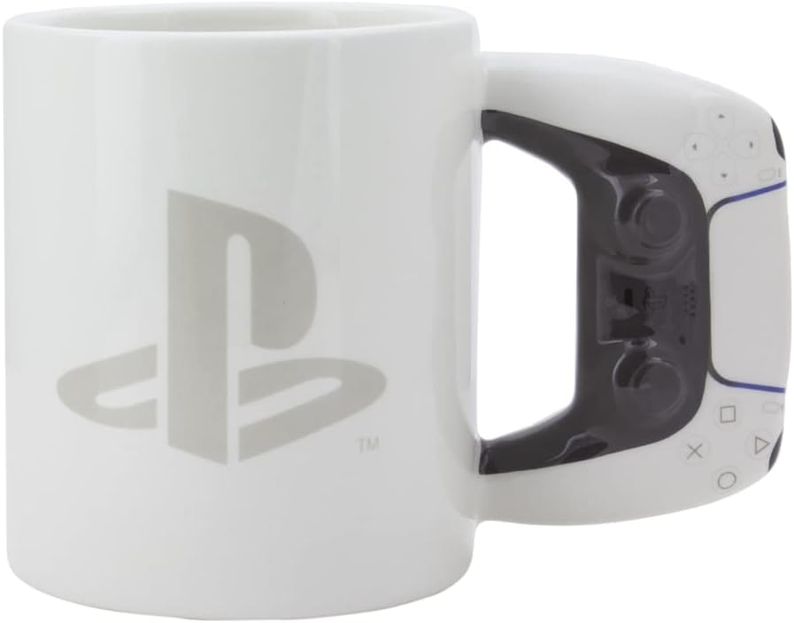 Caneca de cerâmica PlayStation – Caneca oficial PS5, com pega em forma de controlador, 480 ml