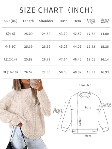Trendy Queen Women's Oversized Cable Knit Crewneck Sweaters