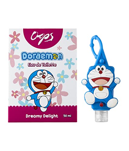 Image of Oops Doraemon Eau De Toilette - Dreamy Delight, 50ml & Hand Sanitizer Bag Tag, Long Lasting Floral & Fruity Fragrance Perfume, Keychain Type Silicone Case With 30ml Sanitizer, Gift For Girls & Boys