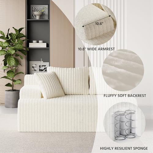 Image of LAUSAINT HOME 96 inch Modular Sectional Sofa Couches, L-Shaped Boneless Cloud Sofa with 3 Deep Seat, 5 Cushiones Oversized Chaise for Living Room, Bedroom, Plush Corduroy Fabric (Left, Beige)