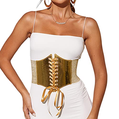 Elastic Gold Corset Belt for Women - Wide Underbust Waist Cinch for Dress
