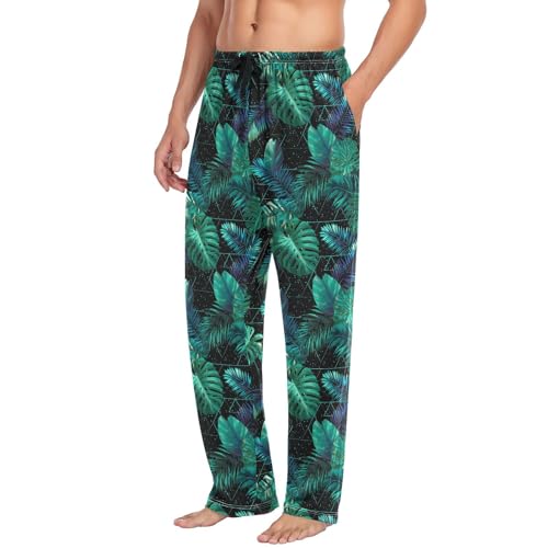ALAZA Retro Palm Leaves Geometric Men’s Pajama Pants Soft Long Sleep Pants Lounge Pajama Bottoms with Pockets4