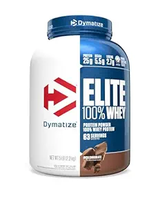 Dymatize Nutrition Elite 100% Whey Protein Whey Protein Powder Muscle Recovery 25g Protein, 5.5g BCAA Fast-Absorbing Protein Gluten-Free Blend with BCAAs & Glutamine Rich Chocolate 5 Lbs
