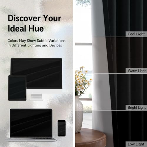 Image of 100% Blackout Shield Linen Textured Total Blackout Curtains for Bedroom 72 Inches Long, Black Grommet Curtains for Living Room, Thermal Insulated Room Darkening Drapes, 50 inch W x 72 inch L, 2 Panels
