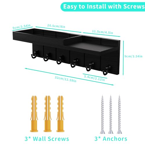 HapiRm Key Holder for Wall - Wooden Key Hooks Wall Mounted with 6 Hooks, Key Rack with Storage Shelf for Mail, Phone, Small Decor, Ideal for Entryway, Office, and Hallway - Cosy Home Interiors HapiRm Key Holder for Wall - Wooden Key Hooks Wall Mounted with 6 Hooks, Key Rack with Storage Shelf for Mail, Phone, Small Decor, Ideal for Entryway, Office, and Hallway - Image 2