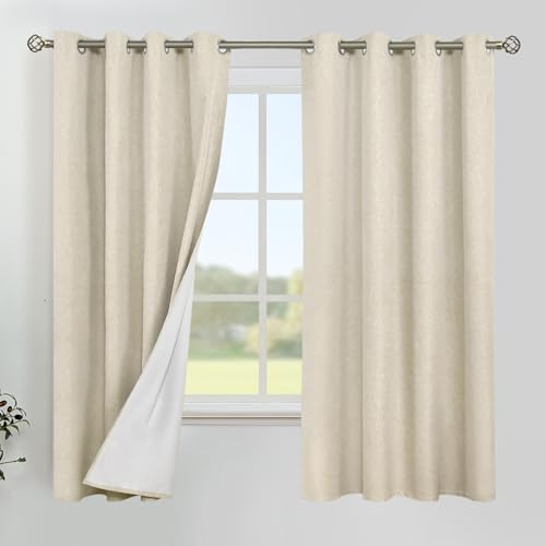 Image of YoungsTex Natural Linen Blackout Curtains 63 Inches Long for Bedroom, Full Room Darkening Window Drapes with Grommet Thermal Insulated Black Out for Living Room, 2 Panels, 52 X 63 Inch