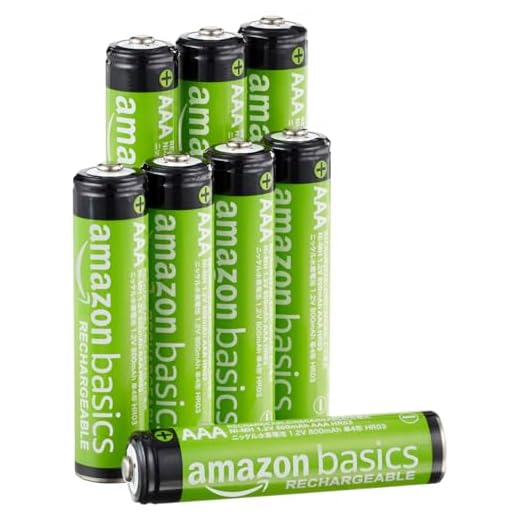 AmazonBasics Lot de 8 piles rechargeables Ni-MH Type AAA 1000 cycles à 800 mAh/minimum 750 mAh 1,2 V (design variable)