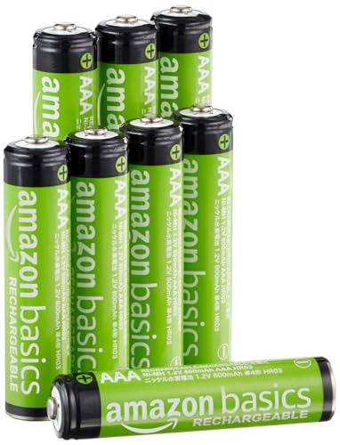 Image of Amazon Basics 8-Pack Rechargeable AAA NiMH Batteries, 800 mAh, 1.2V, Low Self-Discharge, Pre-Charged, Recharge up to 1000x Times