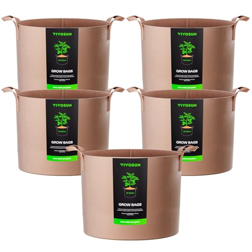 Image of VIVOSUN 5-Pack 30 Gallons Grow Bags Heavy Duty Thickened Nonwoven Fabric Pots with Strap Handles Tan