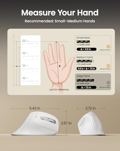 Image of ProtoArc EM11 NL Wireless Ergonomic Vertical Mouse, White | 58 vertical design supports a natural wrist posture; connect 3 devices via Bluetooth /2.4G USB-A; 500mAh USB-C rechargeable.