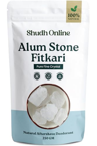 Image of Shudh Online Alum Fitkari stone for Skin, Face, Vastu, (250 g) - Phitkari Alum Stone Water Purification, Fitkiri Potash Alam | Spatika Stone Crystals | Patika Blocks (Underarms Odour Deodrant)