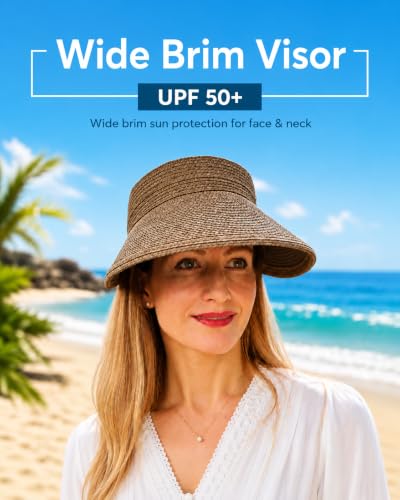 Sombrero de playa con ala ancha para mujer, paja natural miniatura 3