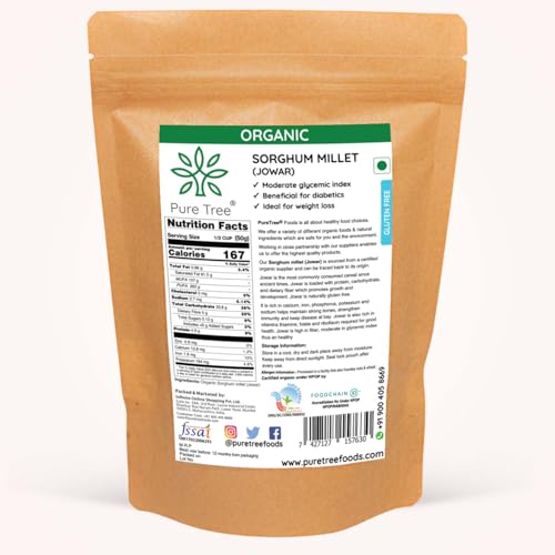 Image of Pure Tree Certified Organic Jowar Millet | 1.8 Kg / 1800 g | Sorghum Jawari Whole Grain | Unpolished Jonnalu | Gluten-Free-Millet