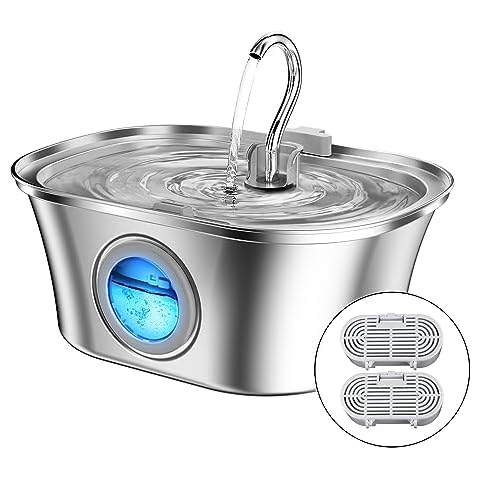 Cat Water Fountain with Water Level Window, HICC PULE 108oz/3.2L Stainless Steel Automatic Pet Water Fountain, Dishwasher Safe Dog Water Dispenser with Ultra-Quiet Pump, Multi-Filtration System Cover