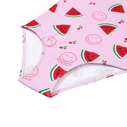 Image of Zando SmileyWorld Girls' Watermelon Smiley Face Swimsuit - Sleeveless Sport Quick Dry One Piece Size 7-8 Years
