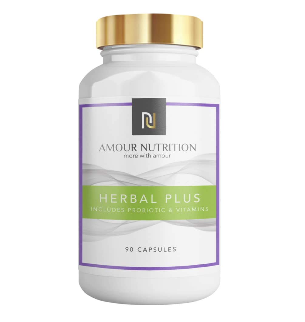 Herbal Plus by Amour Nutrition, PROBIOTIC & Colon Cleanse, 13 Ingredient Formulation, Aloe Vera, Inulin, LACTOBACILLUS ACIDOPHILUS, PSYLLIUM Husk, UK Made