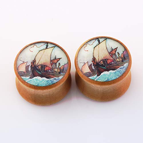TIANCI FBYJS 5 Pairs Wooden Gauges Organic Wood Double Flared Ear Tunnels Expander Plugs Stretcher for Women Men 5 Style 8mm