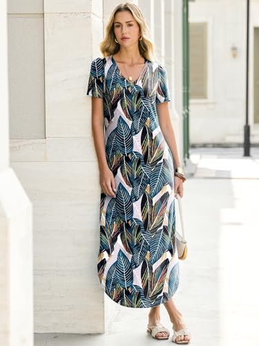 ANRABESS Women's V-Neck Short Sleeve Summer Maxi Shirt Dress w/ Slit Side & Pockets - image 6