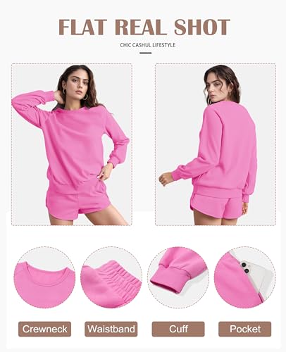 SELINK Women 2 Piece Outfits Sweatsuit Casual Long Sleeve Pullover and Shorts Sets Travel Tracksuit4