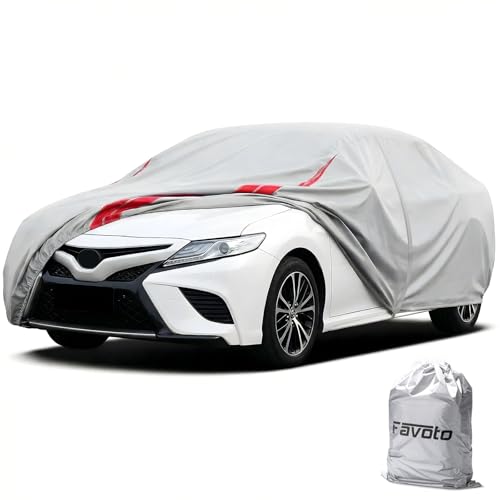 Image of Favoto Car Cover Waterproof Windproof Custom Fit for Toyota Camry 1996-2026 | Fit for Honda Accord 2001-2026 Heavy Duty Car Cover for Automobiles Outdoor with Reflective Strips All Weather UV Protection