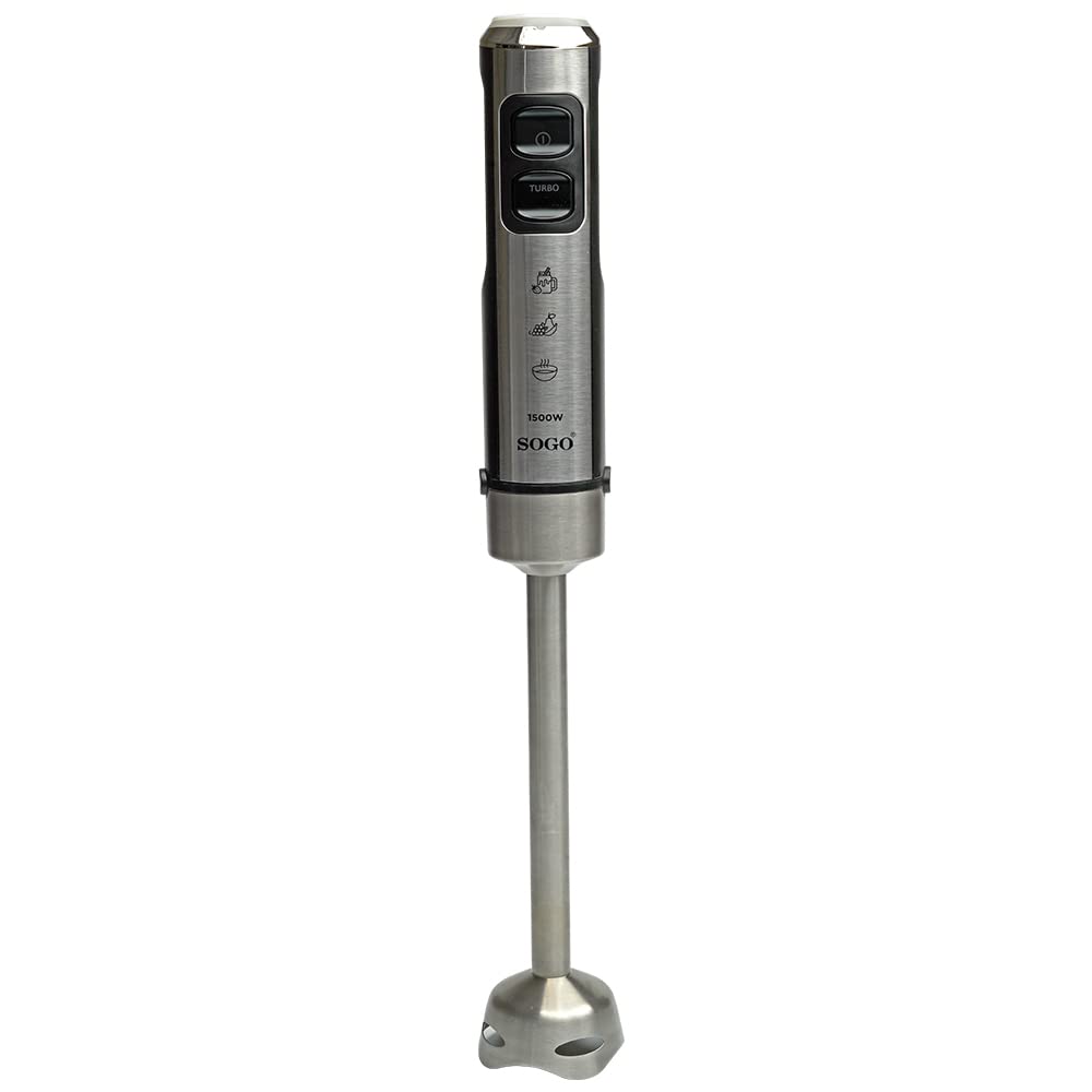 Frullatore a Immersione XL 1500 Watt in Acciaio Inox Nero, Gambo Extra Lungo, Bicchiere Graduato 800 ml, Mixer ad Alta Potenza per Zuppe, Vellutate, Salse e Frullati