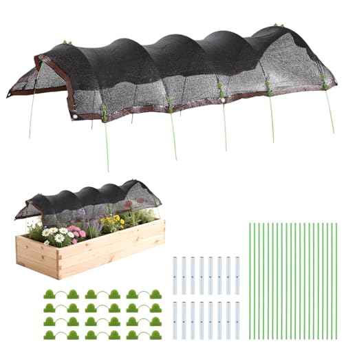 78.7'x39.4' Garden Shade Kit, 70% Garden Sun Shade Cloth with Hoops for Plants Heat Protection, Raised Garden Bed Shade Cover Plant Sun Shade for Outdoor Vegetables