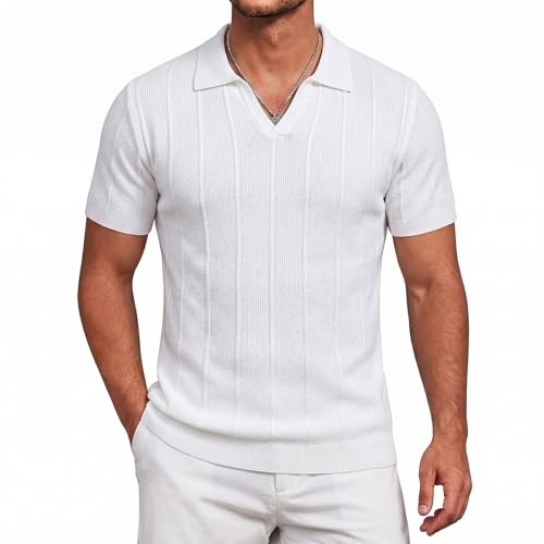 Camiseta polo tejida para hombre, cuello en V, manga corta, casual, transpirable y suave, ideal para golf miniatura 1