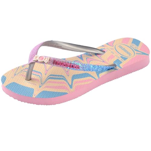 Havaianas Kids Slim Glitter Flip Flops - Kids' Summer Sandals for Girls - Buttercream, 3Y Big Kid