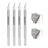 Präzisionsmesser Set mit 4 Skalpell Messern und 20 Ersatzklingen, Bastelmesser für Modellbau, DIY Kunstprojekte und filigrane Schneidarbeiten, Hobby Knife für Papier und Karton, Silber
