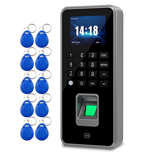 JASAG Fingerprint Access Control RFID Keypad Biometric Access Control System Electronic Time Clock Recorder Attendance Machine with 10PCS Key Fobs, USB Data Transmission