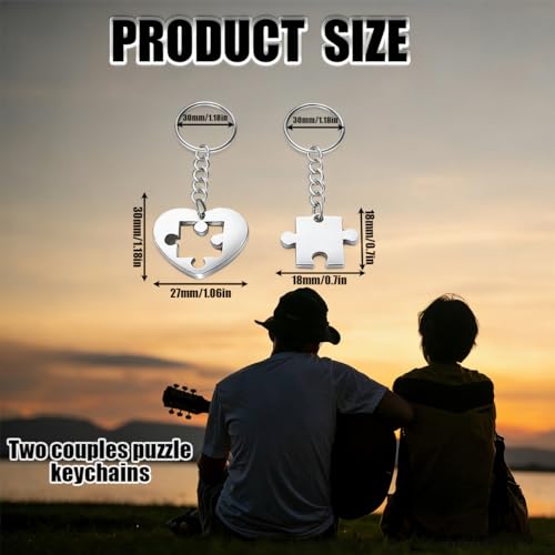 Image of 2PCS Couple Keychain, Romantic Gifts for Couples, Jigsaw Puzzle Matching Keychain with Display Card, Great Gifts for Couple, Valentine's Day Gifts for Him Her, Silver Keychain Accessories