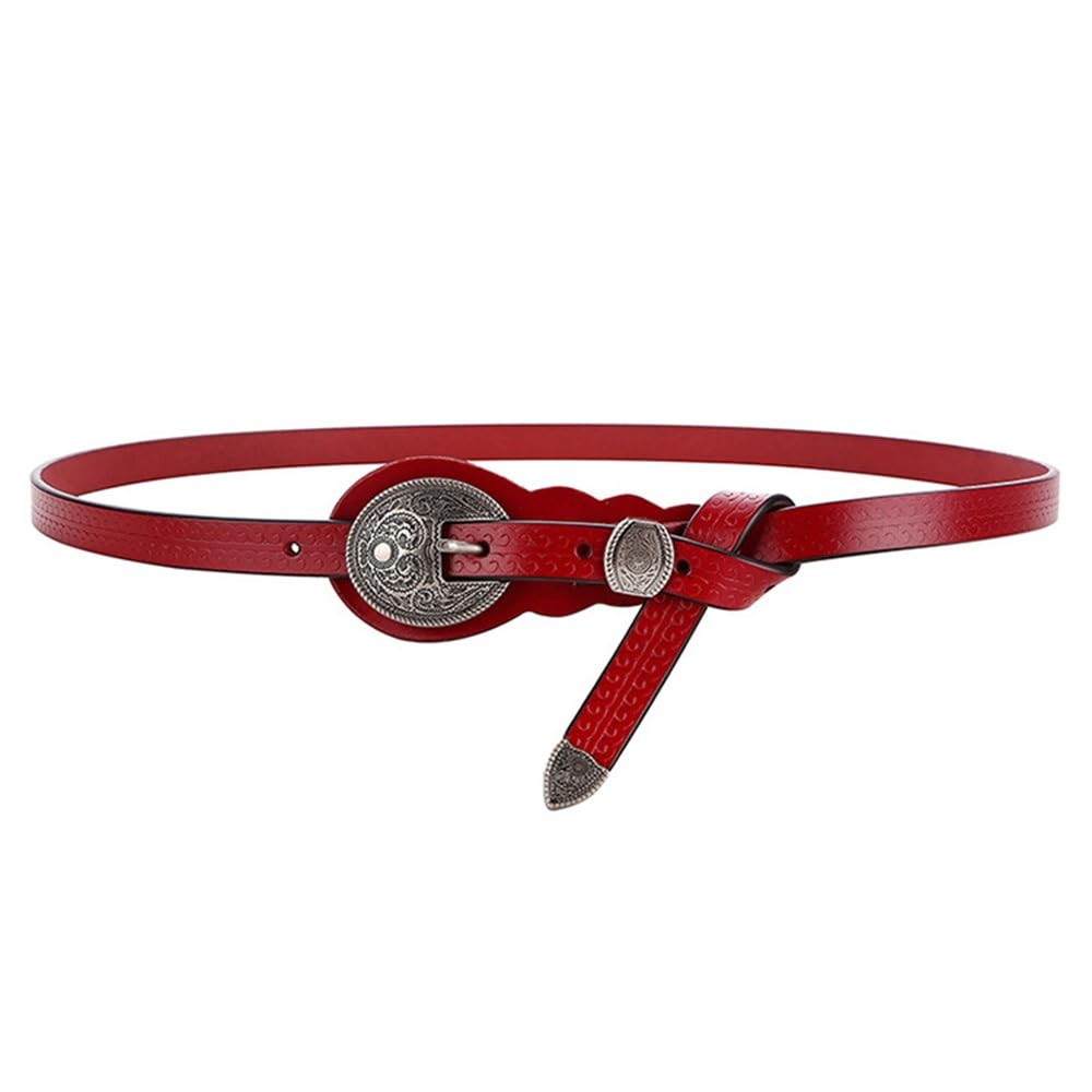 Ceinture fine en cuir rouge 105cm pour femme style vintage